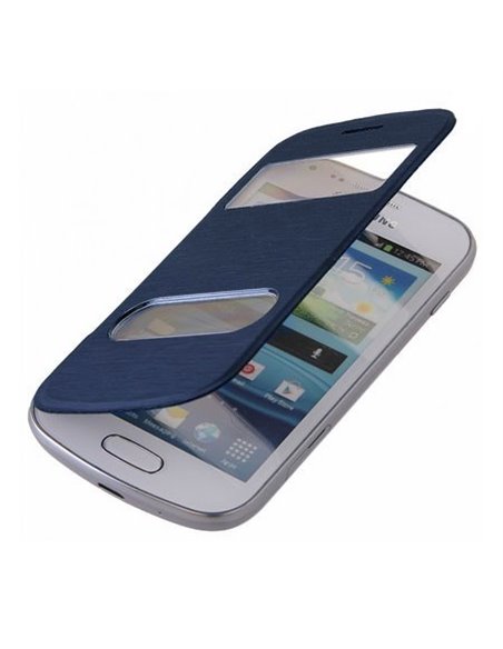 CUSTODIA FLIP ORIZZONTALE ULTRA SLIM per SAMSUNG S7562 GALAXY S DUOS CON DOPPIA FINESTRA IDENTIFICATIVO CHIAMANTE BLU