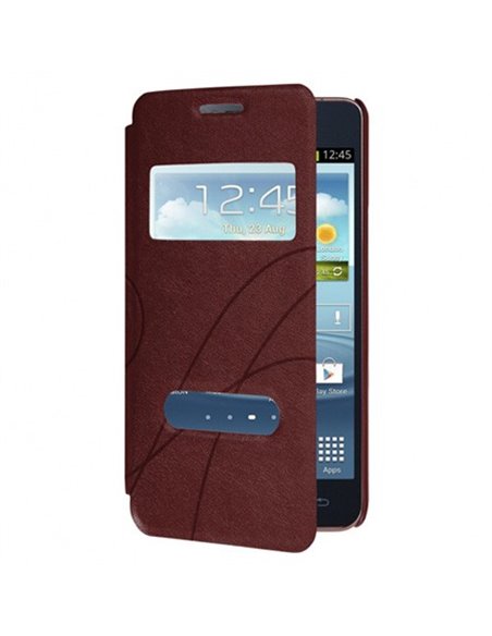 CUSTODIA FLIP ORIZZONTALE PELLE per SAMSUNG I9100 GALAXY S2, I9105 GALAXY S2 PLUS DOPPIA FINESTRA ID FANTASIA GROOVE BORDEAUX