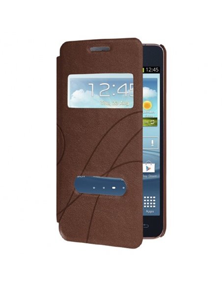 CUSTODIA FLIP ORIZZONTALE PELLE per SAMSUNG I9100 GALAXY S2, I9105 GALAXY S2 PLUS DOPPIA FINESTRA ID FANTASIA GROOVE MARRONE