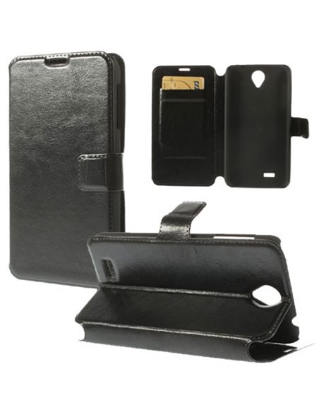 CUSTODIA FLIP ORIZZONTALE PELLE per LENOVO LEPHONE A850 CON STAND E TASCHE PORTA CARTE COLORE NERO