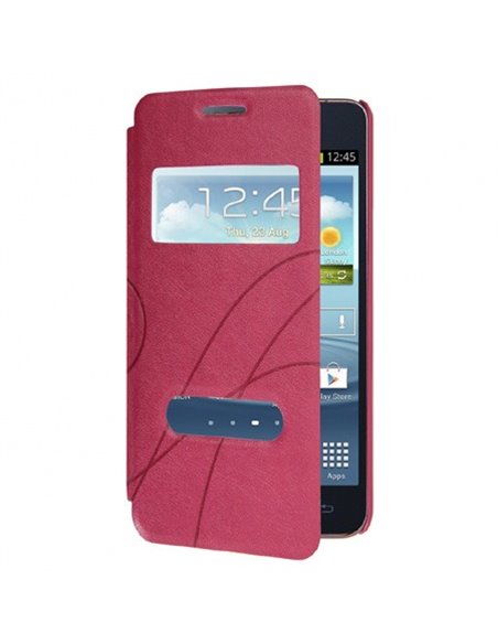 CUSTODIA FLIP ORIZZONTALE PELLE per SAMSUNG I9100 GALAXY S2, I9105 GALAXY S2 PLUS DOPPIA FINESTRA ID FANTASIA GROOVE ROSA