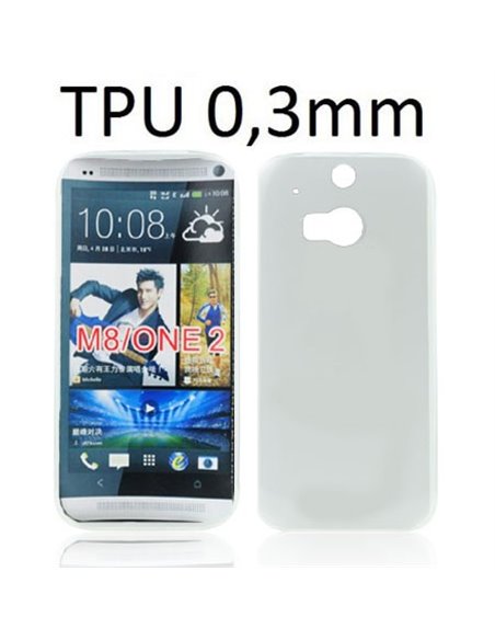 CUSTODIA GEL TPU SILICONE ULTRA SLIM 0,3mm per HTC ONE 2 ( M8 ), ONE M8s COLORE BIANCO TRASPARENTE