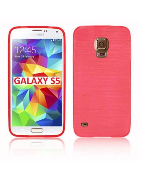 CUSTODIA TPU SILICONE per SAMSUNG G900F GALAXY S5, GALAXY S5 NEO G903F, GALAXY S5 PLUS COLORE ROSSO EFFETTO METALLICO