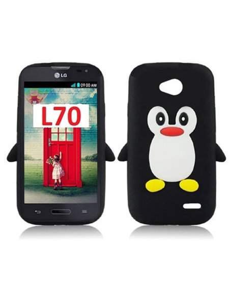 CUSTODIA GEL TPU SILICONE per LG L70 D320N, L70 DUAL SIM D325 FANTASIA PINGUINO COLORE NERO