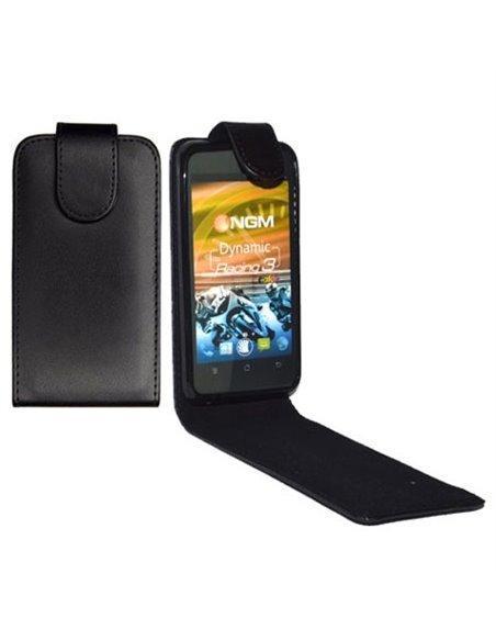 CUSTODIA FLIP VERTICALE PELLE per NGM DYNAMIC RACING 3 CON INTERNO IN TPU SILICONE COLORE NERO