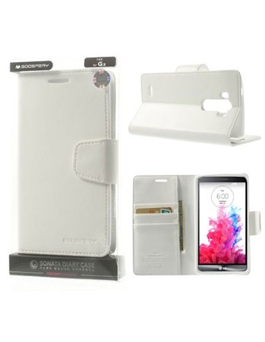CUSTODIA FLIP ORIZZONTALE PELLE per LG G3 D850, D855, LS990 CON INTERNO IN TPU SILICONE E STAND COLORE BIANCO SONATA BLISTER