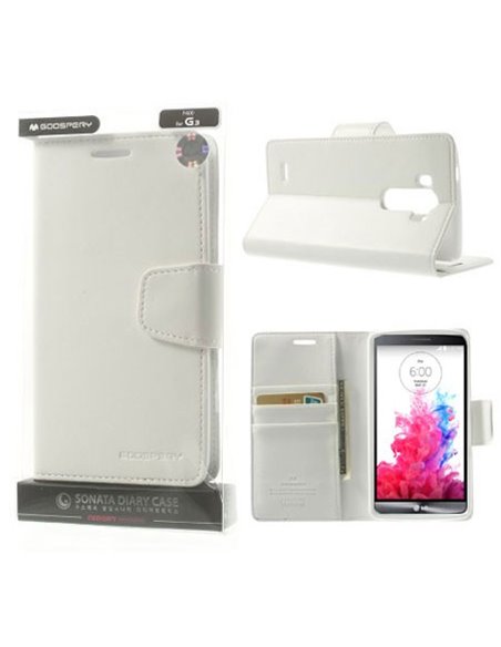 CUSTODIA FLIP ORIZZONTALE PELLE per LG G3 D850, D855, LS990 CON INTERNO IN TPU SILICONE E STAND COLORE BIANCO SONATA BLISTER