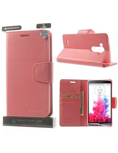 CUSTODIA FLIP ORIZZONTALE PELLE per LG G3 D850, D855, LS990 CON INTERNO IN TPU SILICONE E STAND COLORE ROSA SONATA BLISTER