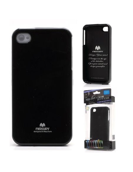 CUSTODIA GEL TPU SILICONE per APPLE IPHONE 4, 4s COLORE NERO LUCIDO CON GLITTER ALTA QUALITA' MERCURY BLISTER