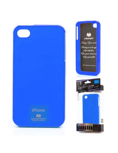 CUSTODIA GEL TPU SILICONE per APPLE IPHONE 4, 4s COLORE BLU LUCIDO CON GLITTER ALTA QUALITA' MERCURY BLISTER