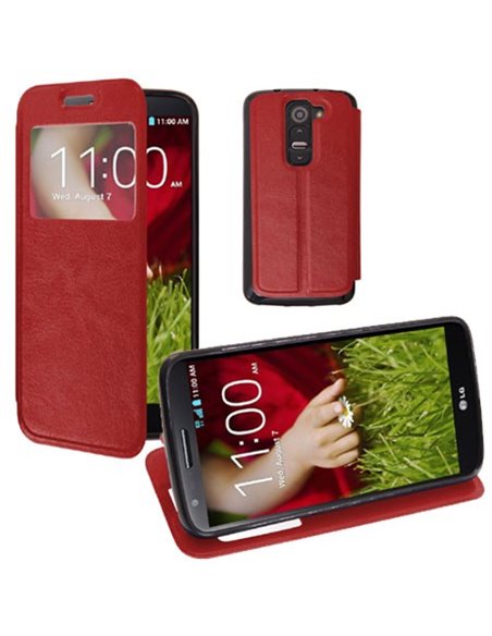 CUSTODIA FLIP ORIZZONTALE PELLE per LG G2 MINI CON FINESTRA ID ED INTERNO IN TPU SILICONE COLORE ROSSO