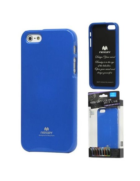 CUSTODIA per APPLE IPHONE SE, IPHONE 5S, IPHONE 5 IN GEL TPU COLORE BLU LUCIDO CON GLITTER ALTA QUALITA' MERCURY BLISTER