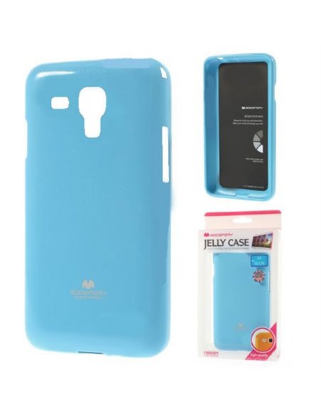 CUSTODIA GEL TPU SILICONE per SAMSUNG S7562 GALAXY S DUOS, S7560, S7580 AZZURRO LUCIDO CON GLITTER ALTA QUALITA' MERCURY BLISTER