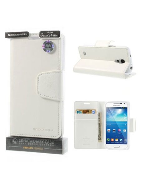 CUSTODIA FLIP ORIZZONTALE PELLE per SAMSUNG I9190 GALAXY S4 MINI, I9192, I9195 CON INTERNO IN TPU E STAND COLORE BIANCO SONATA B