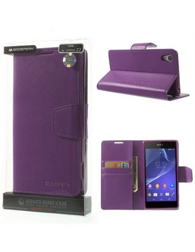 CUSTODIA FLIP ORIZZONTALE PELLE per SONY XPERIA Z2 CON INTERNO IN TPU SILICONE E STAND COLORE VIOLA SONATA BLISTER