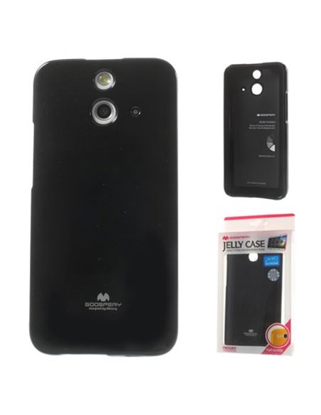 CUSTODIA GEL TPU SILICONE per HTC ONE E8 COLORE NERO LUCIDO CON GLITTER ALTA QUALITA' MERCURY BLISTER