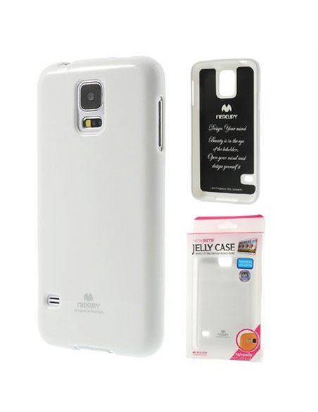 CUSTODIA GEL TPU SILICONE per SAMSUNG G800 GALAXY S5 MINI COLORE BIANCO LUCIDO CON GLITTER ALTA QUALITA' MERCURY BLISTER