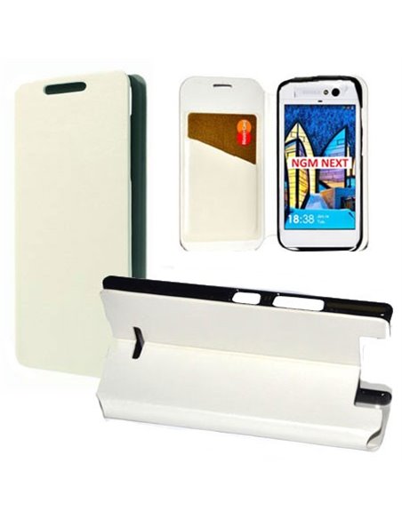 CUSTODIA FLIP ORIZZONTALE PELLE per NGM FORWARD NEXT CON STAND E TASCA PORTA CARTE COLORE BIANCO