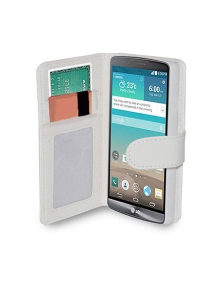 CUSTODIA FLIP ORIZZONTALE PELLE per LG G3 D850, D855, LS990 CON STAND E PORTA CARTE BIANCO