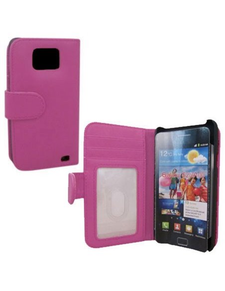 CUSTODIA FLIP ORIZZONTALE PELLE per SAMSUNG I9100 GALAXY S2, I9105 GALAXY S2 PLUS CON TASCHE PORTA CARTE COLORE VIOLA