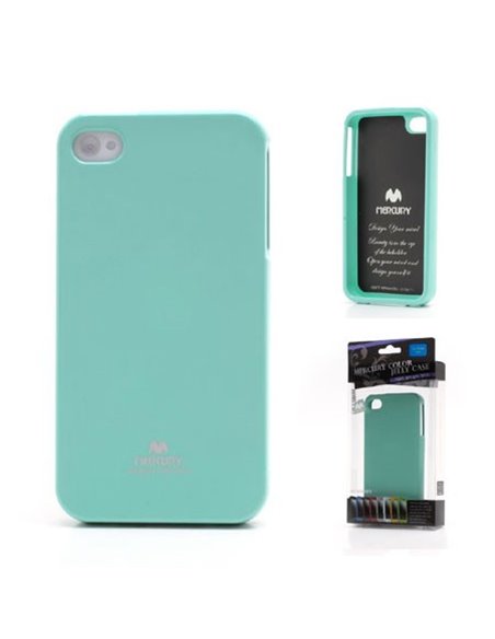 CUSTODIA GEL TPU SILICONE per APPLE IPHONE 4, 4s COLORE VERDE ACQUA LUCIDO CON GLITTER ALTA QUALITA' MERCURY BLISTER