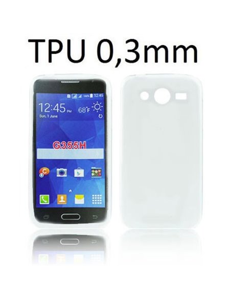 CUSTODIA GEL TPU SILICONE ULTRA SLIM 0,3mm per SAMSUNG G355 GALAXY CORE 2 DUOS COLORE BIANCO TRASPARENTE