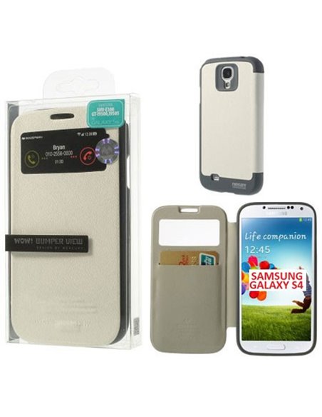 CUSTODIA FLIP ORIZZONTALE per SAMSUNG I9500 GALAXY S4 CON FINESTRA ID E INTERNO IN TPU COLORE BIANCO WOW! MERCURY BLISTER