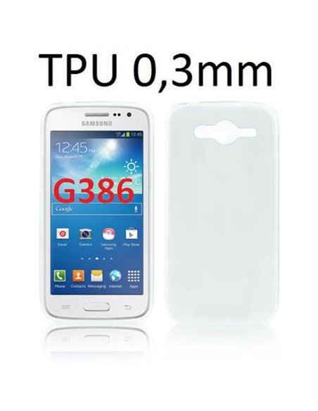 CUSTODIA GEL TPU SILICONE ULTRA SLIM 0,3mm per SAMSUNG G386 GALAXY CORE LTE, G3518 COLORE BIANCO TRASPARENTE