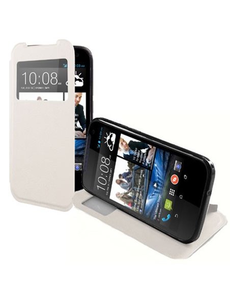 CUSTODIA FLIP ORIZZONTALE PELLE per HTC DESIRE 310 CON FINESTRA ID ED INTERNO IN TPU SILICONE COLORE BIANCO