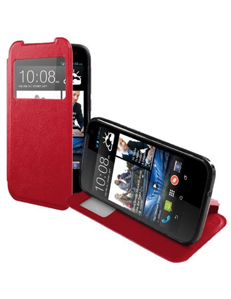 CUSTODIA FLIP ORIZZONTALE PELLE per HTC DESIRE 310 CON FINESTRA ID ED INTERNO IN TPU SILICONE COLORE ROSSO