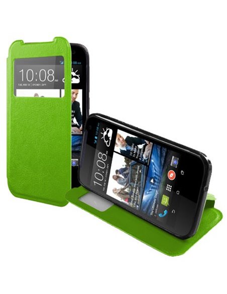 CUSTODIA FLIP ORIZZONTALE PELLE per HTC DESIRE 310 CON FINESTRA ID ED INTERNO IN TPU SILICONE COLORE VERDE