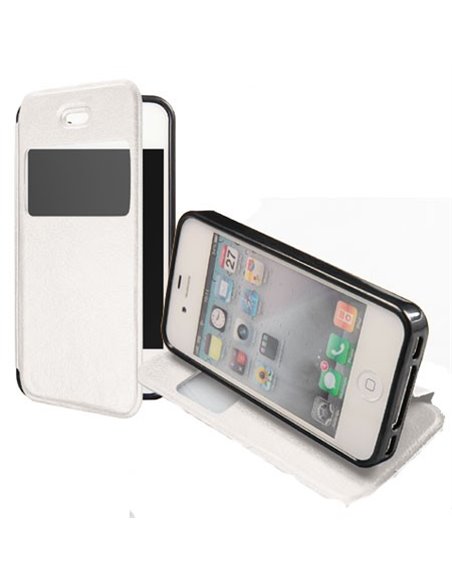 CUSTODIA FLIP ORIZZONTALE PELLE per APPLE IPHONE 4, IPHONE 4s CON STAND, FINESTRA ID ED INTERNO IN TPU SILICONE COLORE BIANCO