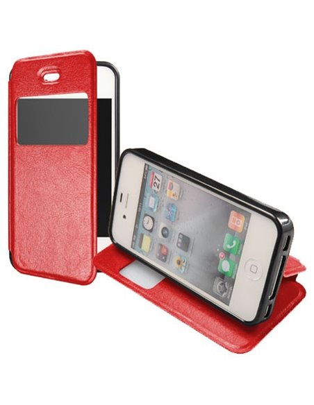 CUSTODIA FLIP ORIZZONTALE PELLE per APPLE IPHONE 4, IPHONE 4s CON STAND, FINESTRA ID ED INTERNO IN TPU SILICONE COLORE ROSSO