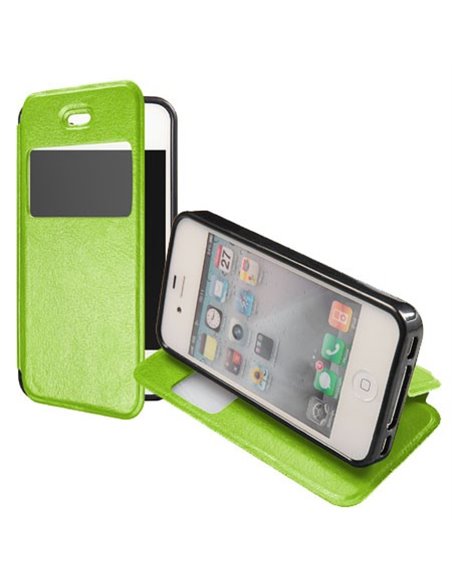 CUSTODIA FLIP ORIZZONTALE PELLE per APPLE IPHONE 4, IPHONE 4s CON STAND, FINESTRA ID ED INTERNO IN TPU SILICONE COLORE VERDE