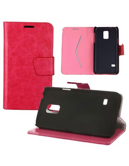 CUSTODIA FLIP ORIZZONTALE PELLE per SAMSUNG G800 GALAXY S5 MINI CON STAND E TASCA PORTA CARTE COLORE FUCSIA