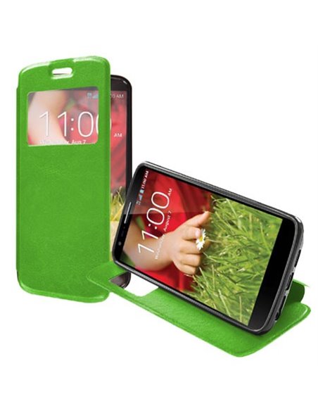 CUSTODIA FLIP ORIZZONTALE PELLE per LG OPTIMUS G2, D802, D802TA, D803 CON FINESTRA ID ED INTERNO IN TPU SILICONE COLORE VERDE