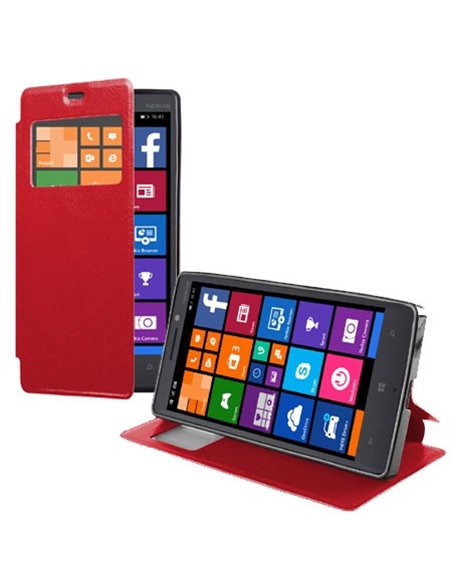 CUSTODIA FLIP ORIZZONTALE PELLE per NOKIA LUMIA ICON 929, LUMIA 930 CON FINESTRA ID ED INTERNO IN TPU SILICONE COLORE ROSSO