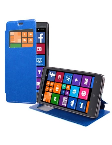 CUSTODIA FLIP ORIZZONTALE PELLE per NOKIA LUMIA ICON 929, LUMIA 930 CON FINESTRA ID ED INTERNO IN TPU SILICONE COLORE BLU