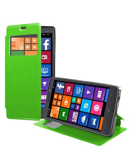 CUSTODIA FLIP ORIZZONTALE PELLE per NOKIA LUMIA ICON 929, LUMIA 930 CON FINESTRA ID ED INTERNO IN TPU SILICONE COLORE VERDE