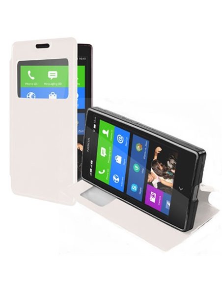 CUSTODIA FLIP ORIZZONTALE PELLE per NOKIA X, X+ CON FINESTRA ID ED INTERNO IN TPU SILICONE COLORE BIANCO