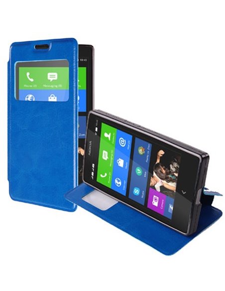 CUSTODIA FLIP ORIZZONTALE PELLE per NOKIA X, X+ CON FINESTRA ID ED INTERNO IN TPU SILICONE COLORE BLU