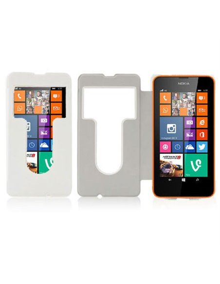 CUSTODIA FLIP ORIZZONTALE CON FINESTRA ID per NOKIA LUMIA 630 COLORE BIANCO (NO RIMOZIONE COVER)