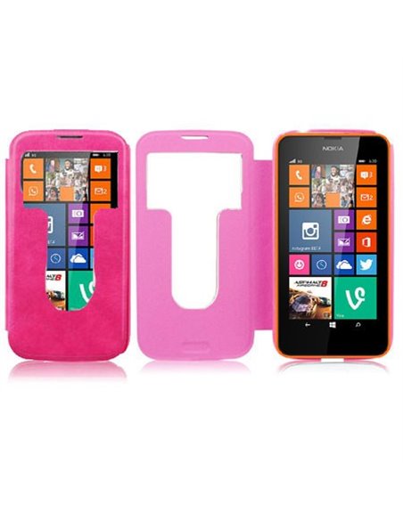 CUSTODIA FLIP ORIZZONTALE CON FINESTRA ID per NOKIA LUMIA 630 COLORE ROSA (NO RIMOZIONE COVER)