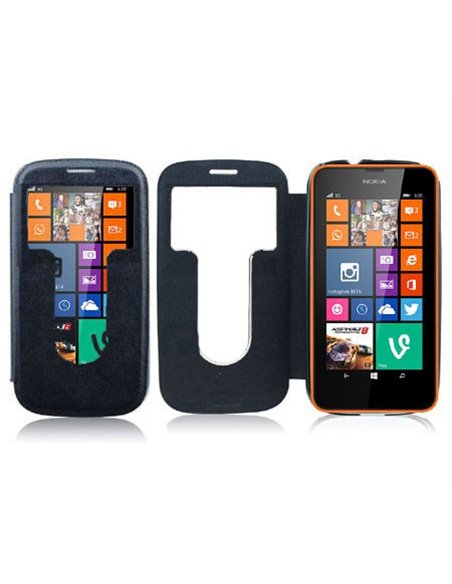 CUSTODIA FLIP ORIZZONTALE CON FINESTRA ID per NOKIA LUMIA 630 COLORE BLU (NO RIMOZIONE COVER)