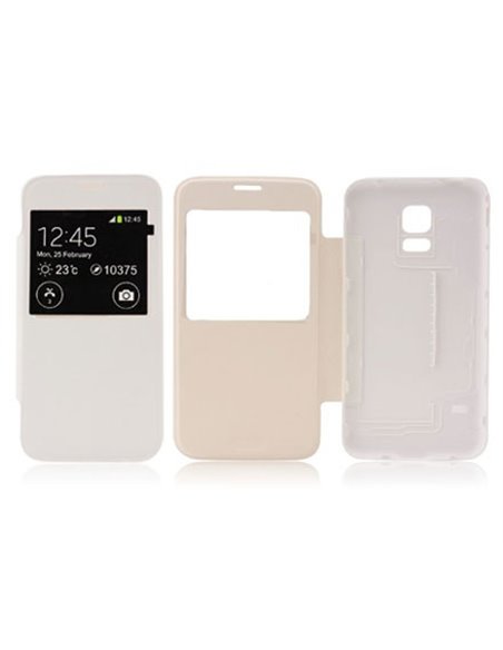 CUSTODIA FLIP ORIZZONTALE CON FINESTRA ID per SAMSUNG G800 GALAXY S5 MINI COLORE BIANCO