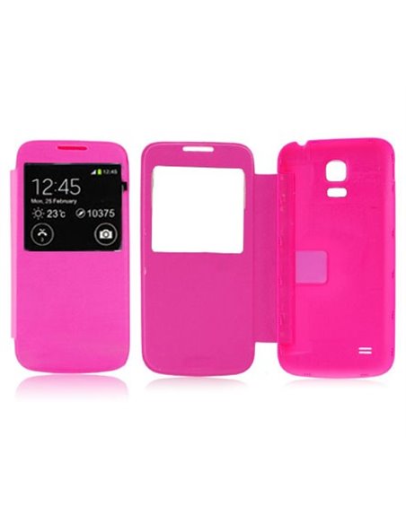 CUSTODIA FLIP ORIZZONTALE CON FINESTRA ID per SAMSUNG G800 GALAXY S5 MINI COLORE ROSA