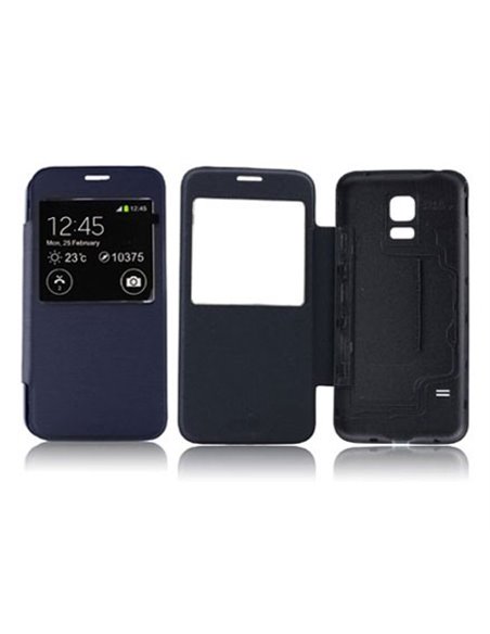 CUSTODIA FLIP ORIZZONTALE CON FINESTRA ID per SAMSUNG G800 GALAXY S5 MINI COLORE BLU