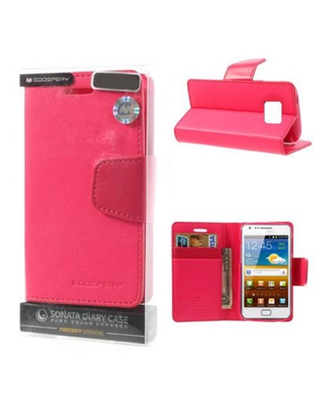 CUSTODIA FLIP ORIZZONTALE PELLE per SAMSUNG I9100 GALAXY S2, I9105 GALAXY S2 PLUS CON INTERNO IN TPU E STAND FUCSIA SONATA BLIST