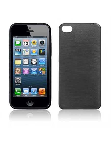 CUSTODIA TPU SILICONE per APPLE IPHONE 5, 5s COLORE NERO EFFETTO METALLICO