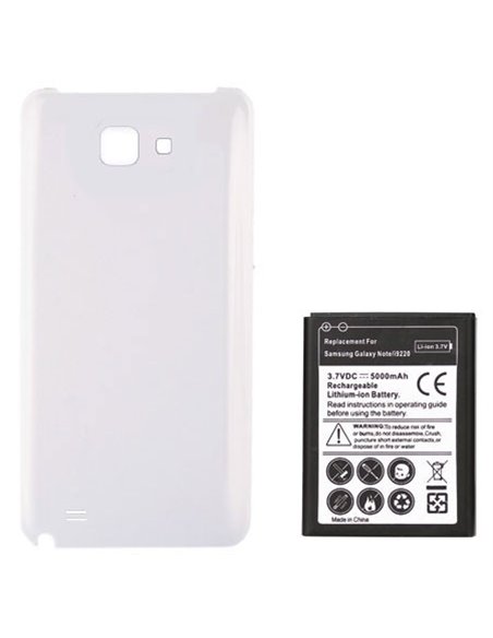 BATTERIA 5000 mAh + COVER COLORE BIANCO per SAMSUNG I9220, GALAXY NOTE N7000